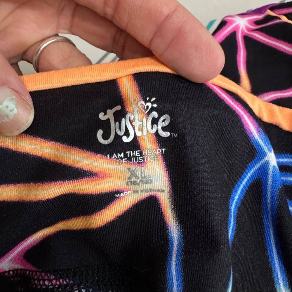 Justice Girls J-Sport Print Blocked Neon Laser Print Leggings - Picture 5 of 7